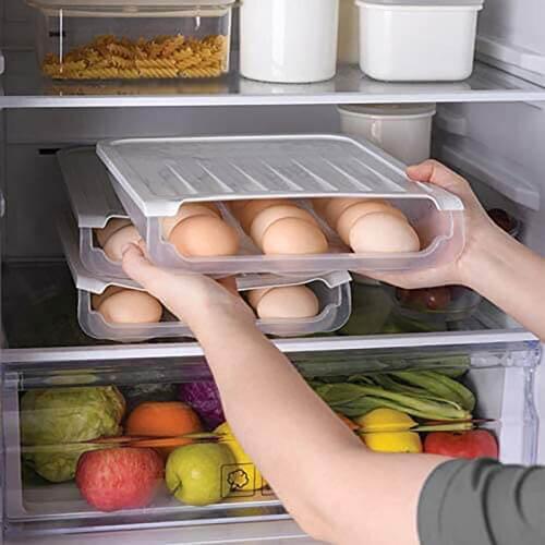 Household Refrigerator Organizer Drawer Automatic Rolling Eggs Carton With Lid Can Stack Anti-collision Eggs Storage Box