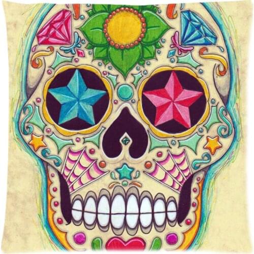 Decorative Cushion Cover Sugar Skull Throw Pillow Case for Sofa Bed Cotton Linen Pillow Slip Christmas Gift 18"X18"