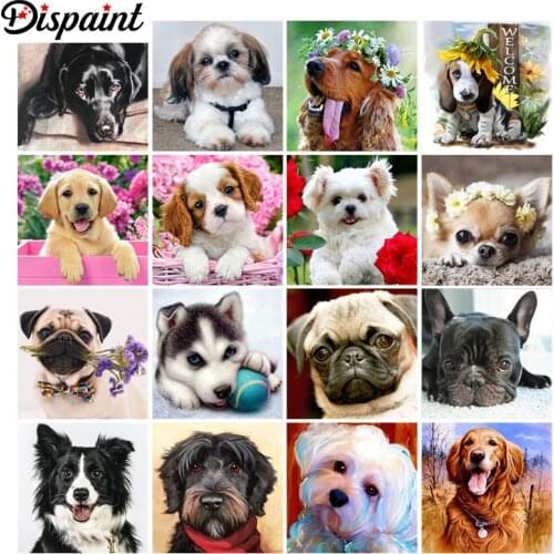 Dispaint DIY Diamond Painting "Animal dog flower" Full Drill Square Round Diamond Embroidery 5D Cross Stitch Decoration Home