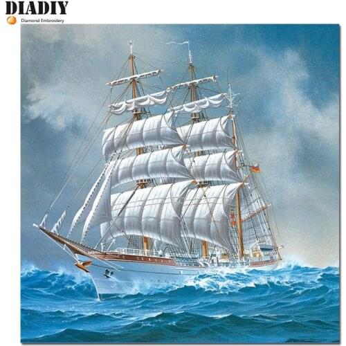 Diy 5D diamond painting sailing ship boat diamond embroidery pictures bead cross stitch patterns mosaic landscape wall stickers