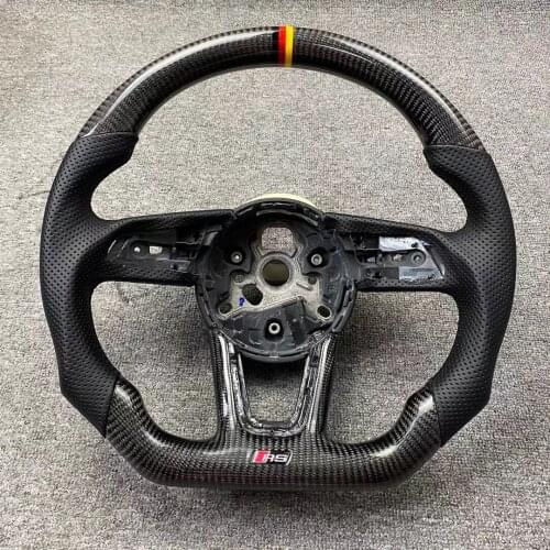For Audi RS3 RS4 2018-2021 Cuatomized Carbon Fiber Sports Flat Steering Wheel Alcantara Leather D-Shape Style RS4 RS3