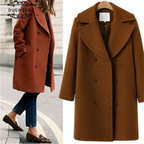 Wool Blends Women Woolen Coats Winter Double-breasted Turn-down Collar British Style Fashion Street Ulzzang New Trendy Femme Ins