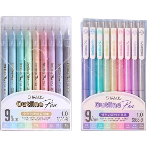 K92C 9 Colors Double Colored Glitter Pen Ideal for student Scrapbook Lovers Planner