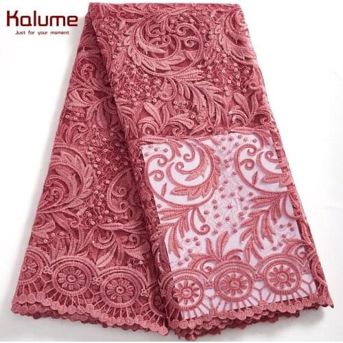 Kalume African Lace Fabric Sequins 5 Yards Sky Blue Nigerian French Tulle Lace Fabric For Wedding Party Diy Dress Sew H2560