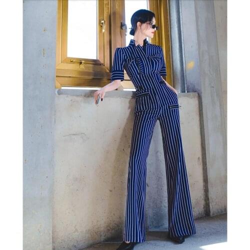 New summer office lady Fashion casual brand female women girls striped jumpsuits clothing