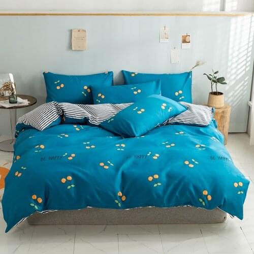 Fruit Cherry Pattern Bedding Set, Duvet Cover Pillowcase 3pcs200x230,175x220 Quilt Cover, Blue King Size Bed Sets