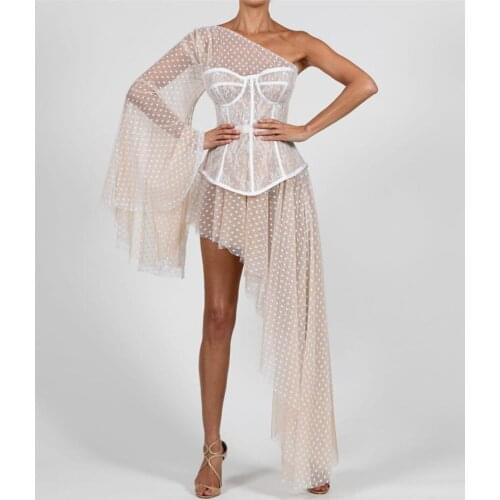 Newlife Apricot Lace Cloak Sleeves Diagonal collar 2 Piece Asymmetrical Ankle-Length Bodycon Women Dresses Evening Party Dress