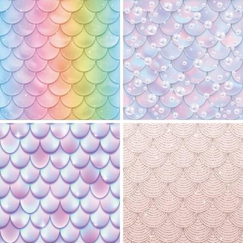 Laeacco Little Mermaid Princess Backdrops Rainbow Fish Scales Bubbles Baby Shower Photography Backgrounds Girl Newborn Photocall