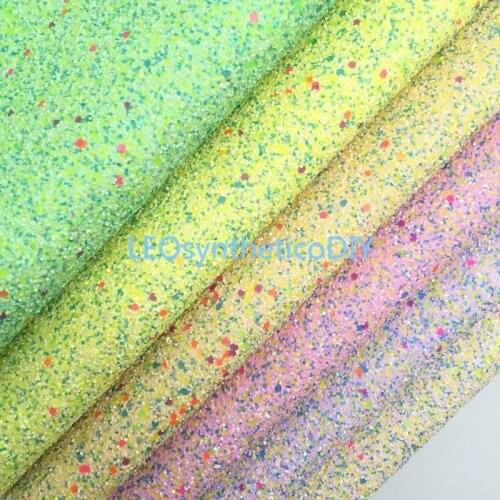 LEOsyntheticoDIY New Pastel Colors Summer Chunky Glitter Vinyl Fabric Sheet Synthetic Leather Faux Vinil DIY A4 SIZE R034
