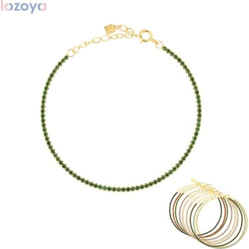 LOZOYA 925 Sterling Silver Gift Soft Solid Rainbow Zircon Full Chain Bracelet Luxury CZ Fine Jewelry 2021 WeddingJewelry Gift