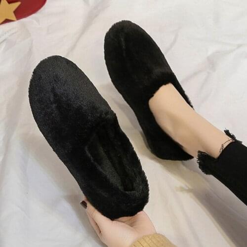 Autumn Winter Maomao Shoes Woman Add Wool Warm Flat Doug Shoes Fashion Joker Faux Fur Home Slippers Furry Female Zapatillas Shoe
