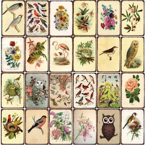 Beautiful Flowers and Bird Owl Mental Sign Tin Sign For Home Barbecue Bar Pub Kitchen Party Zone Vintage Metal Signs