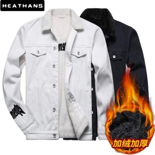 Winter Plus Velvet Thicken Denim Jacket Men Japanese Warm Embroidery Long Sleeve Jean Jacket For Male Korean Casual Denim Jacket