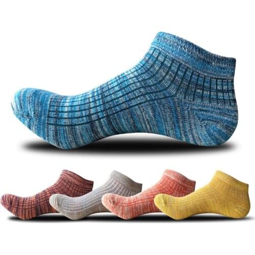 2021 New Style Summe Ankle Socks Men Retro Simple Fashion Boat Sock Cotton 5Pairs/Lot National Colorful Clothes Sox Harajuk Male
