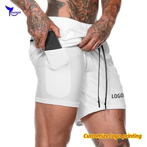 Custom LOGO Men 2 in 1 Running Shorts Jogging Gym Fitness Training Quick Dry Beach Short Pants Summer Sports Workout Bottoms