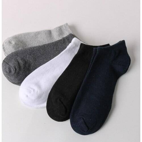 5Pairs/Lot Spring Summer Men Cotton Ankle Socks for Men Business Casual Short Socks Solid Colors Sock Slippers Black Gray White