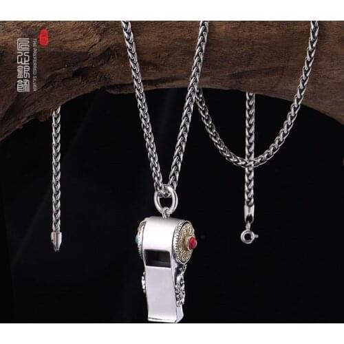 Can Blow Whistle Pendants for Men Spinning 6-Word Mantra Necklaces NO Chains Agate Turquoise 925 Silver Dragons Jewelry