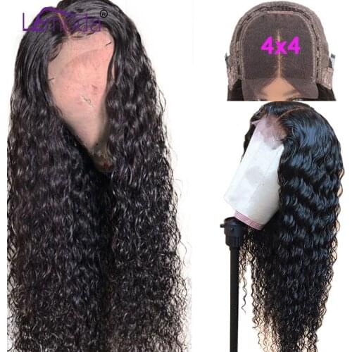 Deep Wave Closure Wig Curly Human Hair Wigs Preplucked Water Wave Frontal Wig Lemoda Remy Peruvian 4x4 Lace Front Wig For Women