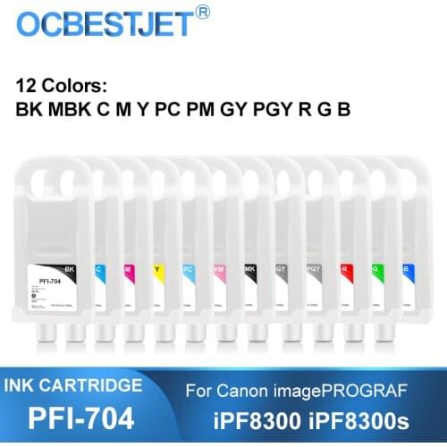 PFI-704 PFI704 Refillable Ink Cartridge With Permanent Chip For Canon imagePROGRAF iPF8300 iPF8300S iPF8310 Printer 12Colors/Set