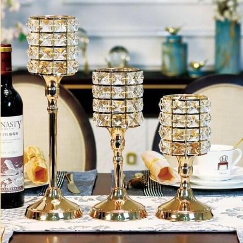 K9 Crystal Gold plated Candle Holder Romantic Wedding Dinner Candlestick 28/38/48CM Centerpiece Table Decoration Europe Style