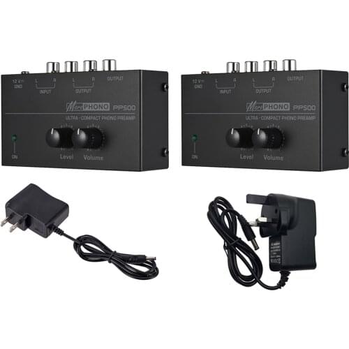 PP500 Phono Preamp Preamplifier with Level Volume Controls RCA Input Output 1/4" TRS Output Interfaces for LP Vinyl Turntable