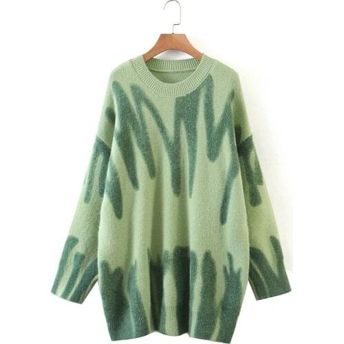 Cross-border printed sweater womens spring and autumn 2021 new hedging Korean fan loose and versatile outer knit sweater jacket