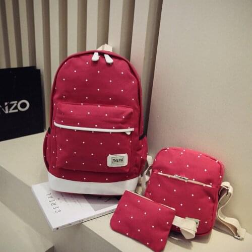 Wave point three piece outdoor leisure backpack college style large capacity schoolbag womens backpack