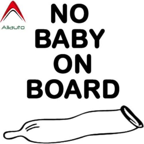 Aliauto Personality Funny Car Stickers No Baby on Board Used Condom Accessories PVC Waterproof Decal Black/silver,12cm*12cm