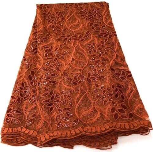 Burnt orange Fabric Lace Sequin Embroidered African Nigeria Embroidery Royal Blue Color Net Sequence Latest Hot Sale Fashion
