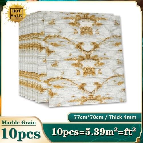 77x70cm 3D Wall Sticker 10pcs Imitate Brick Wall Stickers Self-Adhesive Marble Pattern Wallpaper for Living Room Bedroom TV Wall