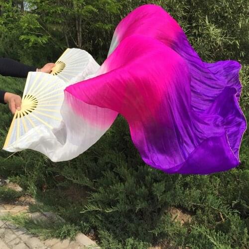 2pcs 1.8M hand-made dyed real silk dancing Fans long bellydance Bamboo ribs silk fan Veils wholesale