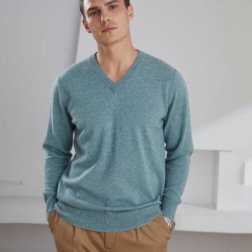 2021 Premium Menswear V-Neck Pullovers Winter 100% Pure Cashmere Sweaters Knitted Woolen Clothes Hot Sale Standard Male Tops