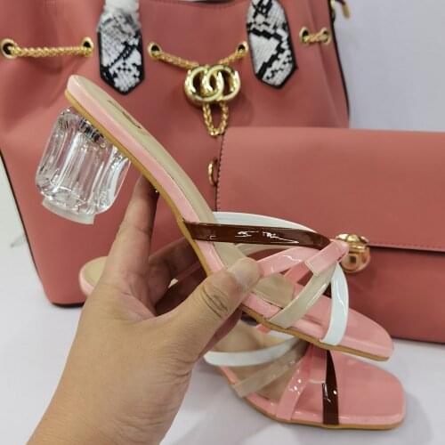 2021 High Quality Super High Heels Sandals Matching Evening Bags Light Decorate with Rhinestong Shoes for Wedding Party