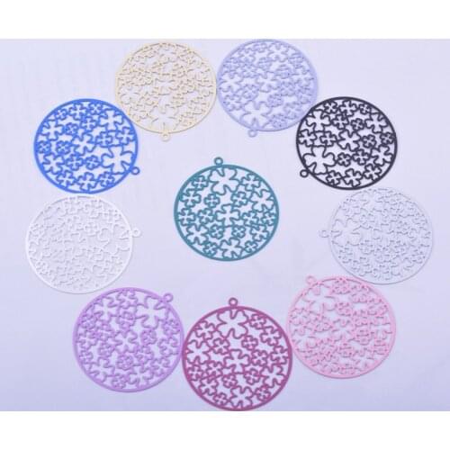 30pcs AB5425 35*37mm Filigree Light Purple Round Charms Metal Brass Thin Pendant Earring Findings