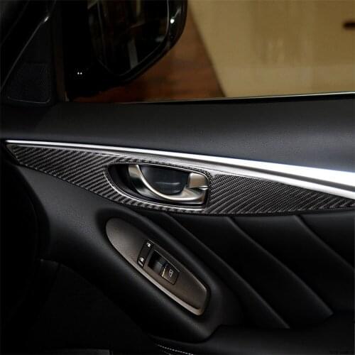 4pcs Carbon Fiber Interior Decoration Door Handle Frame Cover Trim Stickers for Infiniti Q50 2014+ Car Decals Accessories