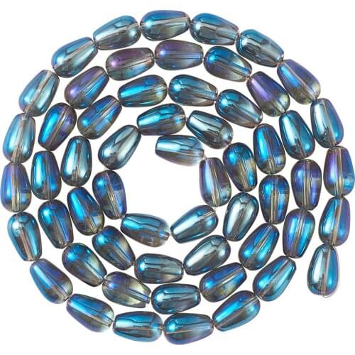 62pcs/strand Electroplate Transparent Glass Beads Strands Drop Shape Full Rainbow Plated Beads for Jewelry making 8x13mm