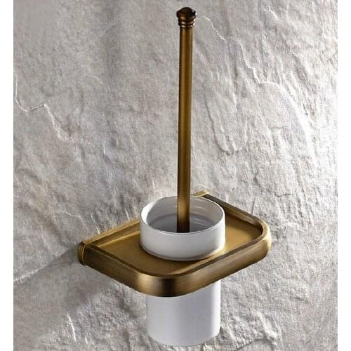 Bathroom Hardware Accessories Wall Mounted Antique Brass Toilet Brush Holder with Ceramic Cup Dba176