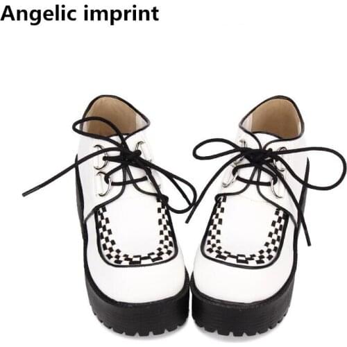 Angelic imprint Gothic woman mori girl lolita cosplay punk shoes lady high heels pumps women dress party shoes lace up 35-40 8cm