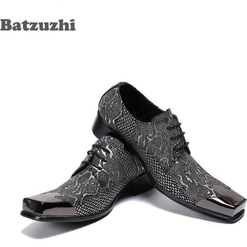 Batzuzhi Dark Grey Oxford Leather Shoes Men Italian Handmade Mens Leather Dress Shoes Men Lace-up Zapatos Hombre,Sizes EU38-46