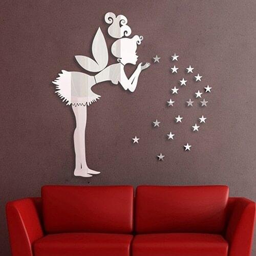 Kids Home Bedroom Decoration Gift Angel Magic Fairy Stars 3D Mirror Wall Sticker