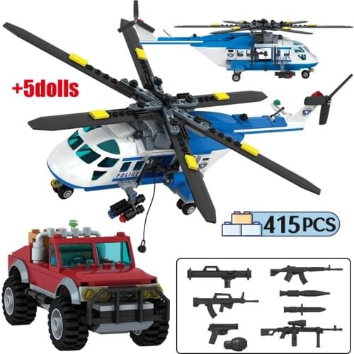 SWAT Fight Helicopter Warship Ship Building Blocks City Police Station Car Figures Bricks Toys for Children
