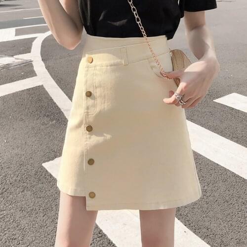 Denim Cotton Skirts Womens Clothes 2021 Fashion Button Summer Casual Ladies All Match Skirts Faldas Cortas Ropa Mujer