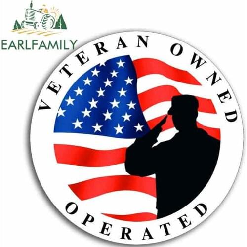 EARLFAMILY 13cm x 12.8cm for Veteran Owned Operated Soldier Flag Sign Car Stickers Vinyl JDM Bumper Trunk Truck Graphics Decal