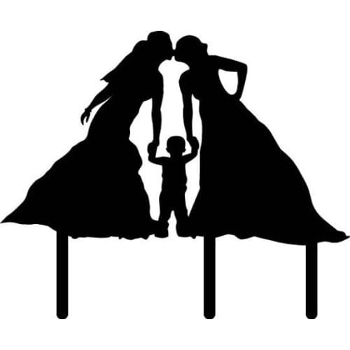 Mrs and mrs, 2 brides cake topper silhouette with boy, Lesbian Wedding decor, Cake decoration LGBT.Same sex wedding cake topper