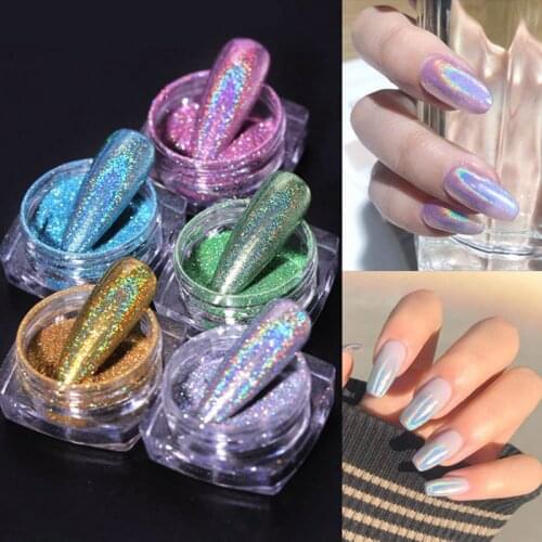 Holographic Powder on Nails Laser Silver Glitter Chrome Nail Powder DIY Shimmer Gel Polish Flakes for Manicure Pigment
