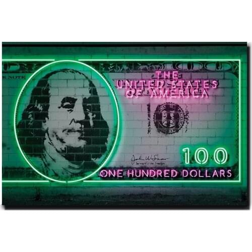One Hundred Dollars Canvas Art Prints Money Never Sleeps Inspiring Wall Paintings Graffiti Posters Pictures Home Decor Cuadros