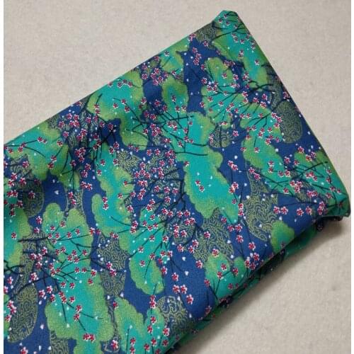 Graceful Blue Mixed Green Lotus Flower Gold Stamping 100% Cotton Fabric for quilting bedding cloth DIY sewing