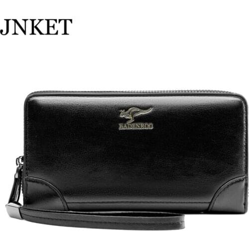JNKET RFID Blocking Mens Wallet PU Leather Clutch Wallet Double Zippers Wallet Business Bag Card Holder Clutch Bag