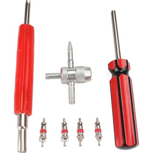 Schrader Valve Core Dual Single Removers and 4-Way Tire Valve Tool Nickel and Zinc Alloy Plating Practical Repair Kit