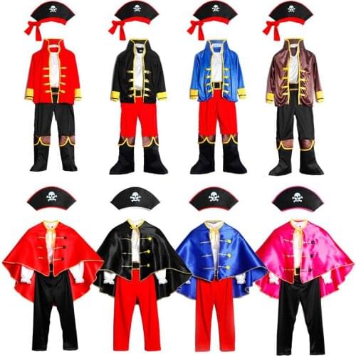 Pirates Costume Childrens Day Kids Boys Pirate Halloween Cosplay Set Birthday Party Cloak Outfit Pirate Christmas Theme